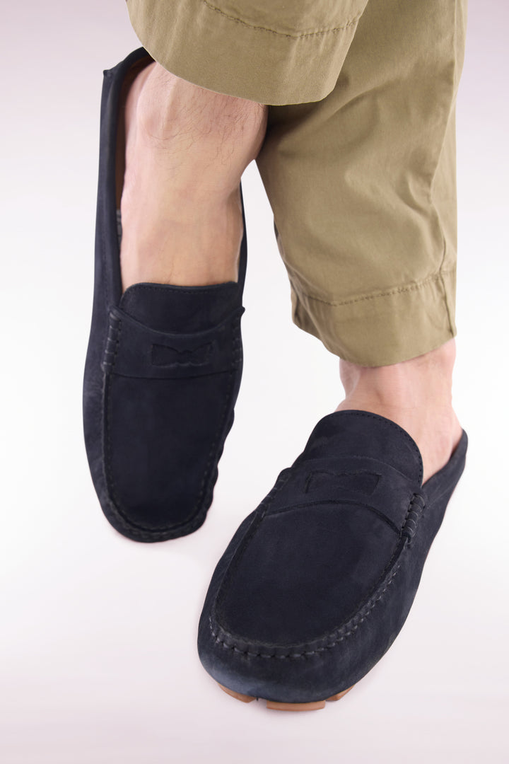 Mocassins en cuir suédé bleu marine