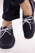 Mocassins bateau en cuir suédé marine