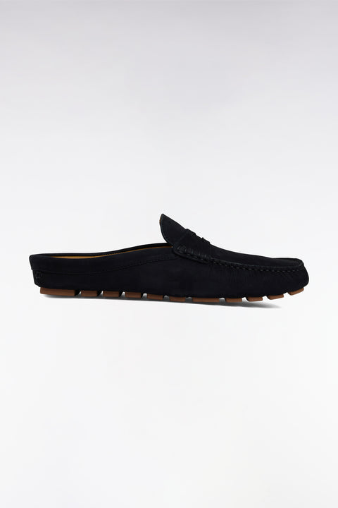 Mocassins babouches en cuir suédé marine - Image 1