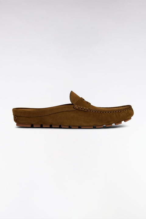 Mocassins babouches en cuir suédé kakis - Image 1