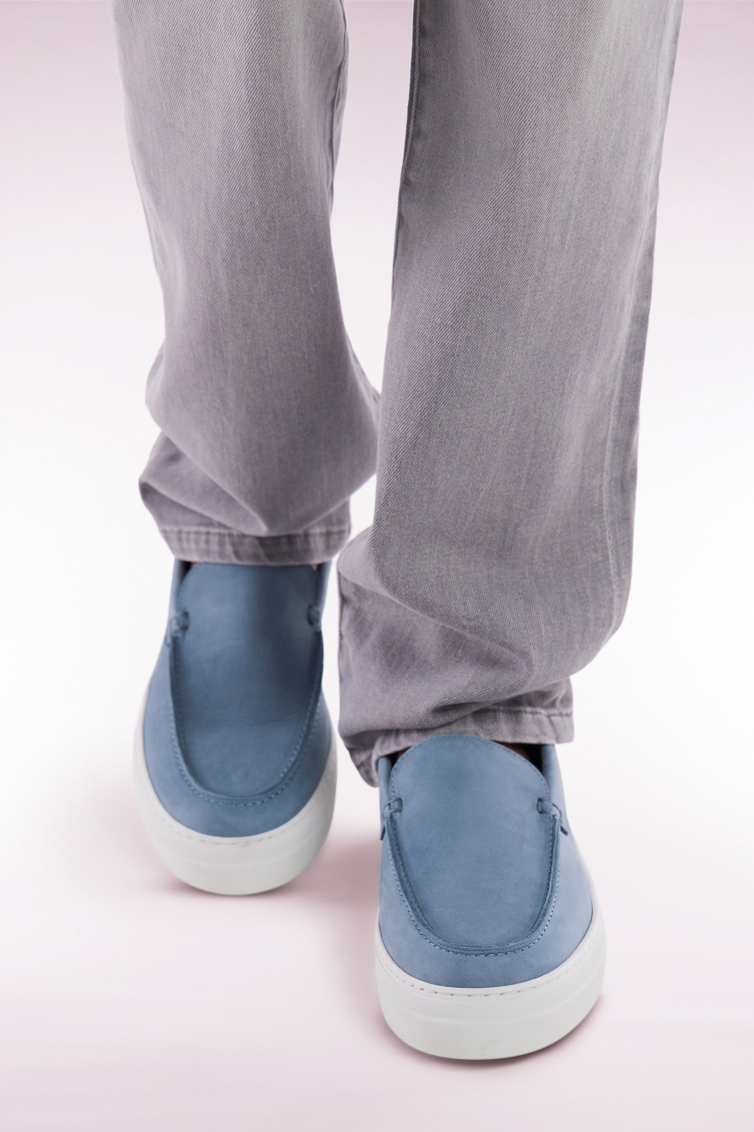 Mocassins à semelles sneakers en cuir suédé bleu gris