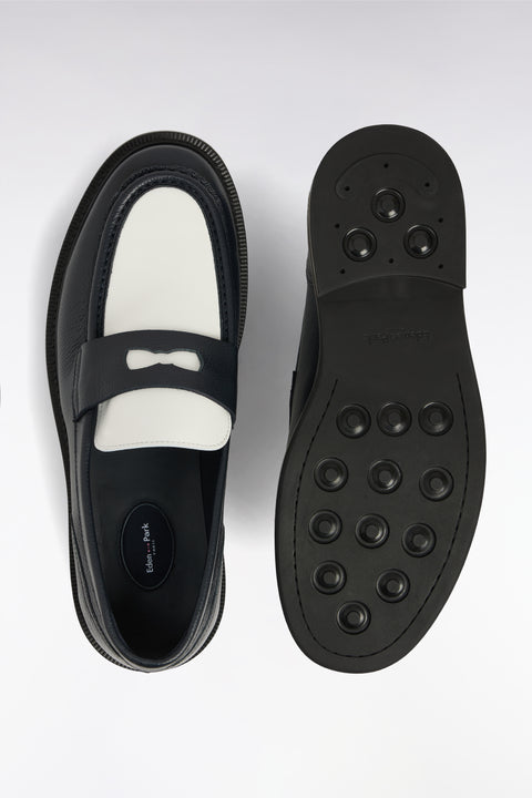 Mocassins bicolores en cuir grainé noirs et blancs - Image 3