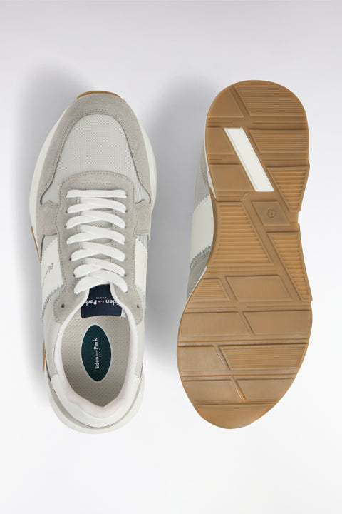 Sneakers multimatières en cuir grises - Image 3
