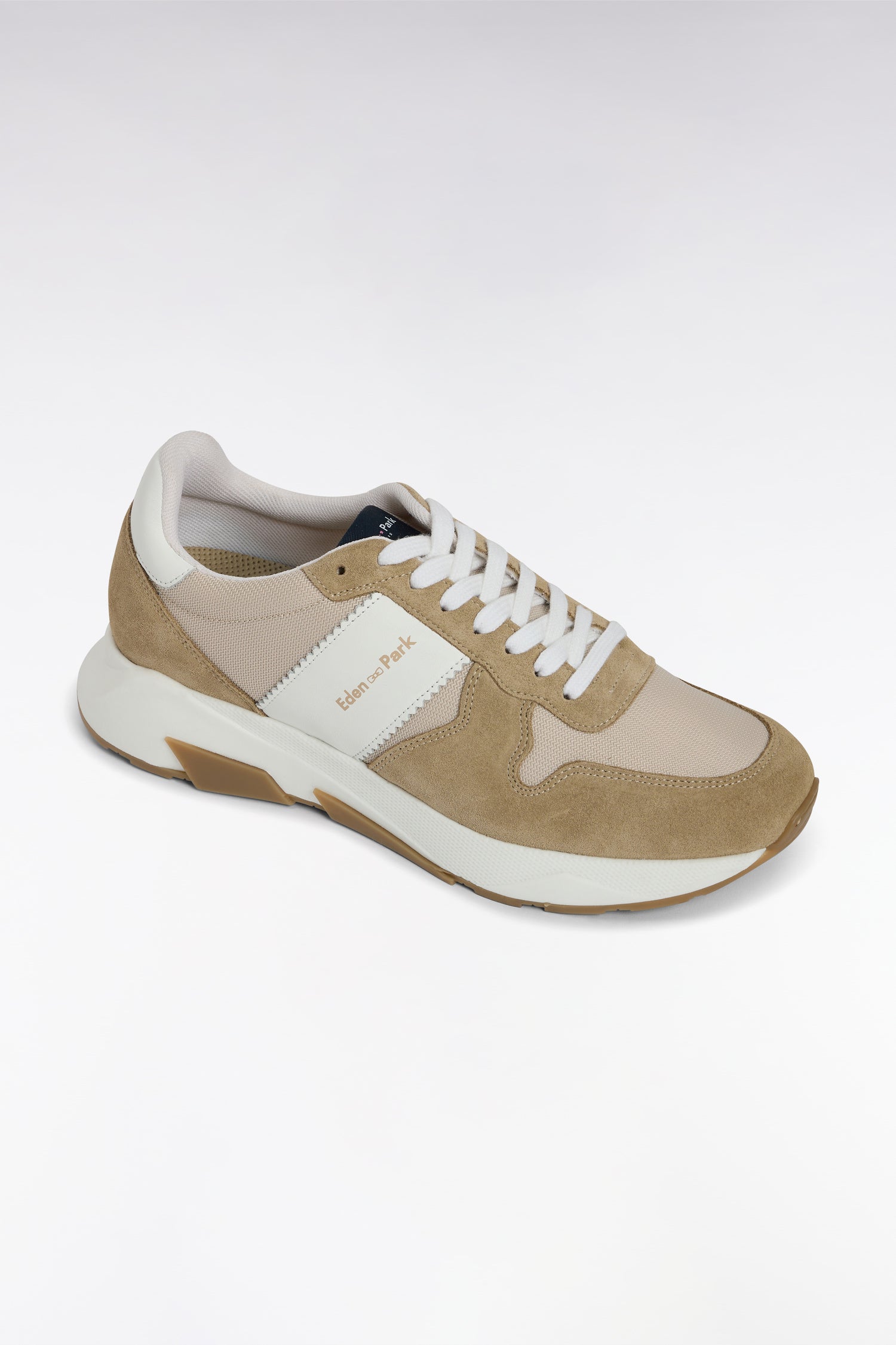 Sneakers multimatières in leather beiges