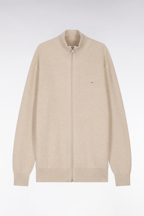 Cardigan zippé en coton nid d'abeille beige coupe droite - Image 2