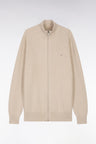 Cardigan zippé en coton nid d'abeille beige coupe droite