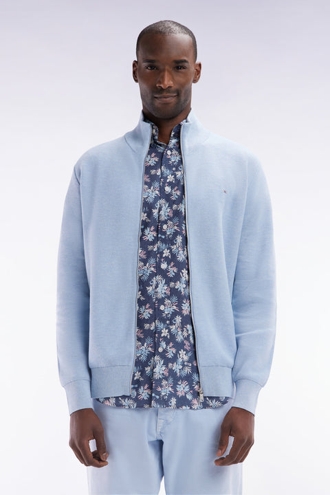 Cardigan zippé en coton nid d'abeille ciel coupe droite - Image 1