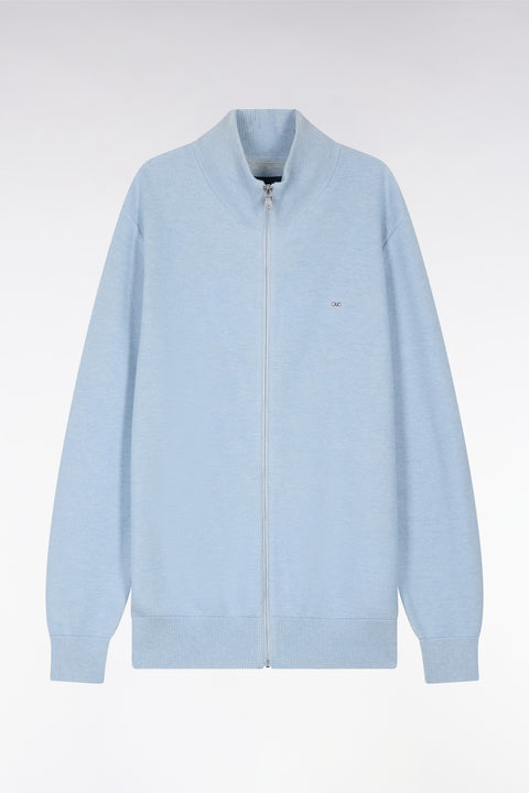 Cardigan zippé en coton nid d'abeille ciel coupe droite - Image 2