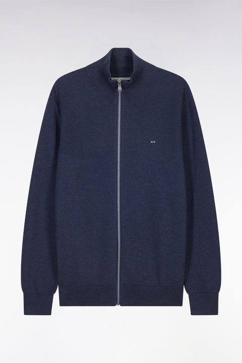 Cardigan zippé en coton nid d'abeille marine coupe droite - Image 2