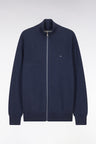 Cardigan zippé en coton nid d'abeille marine coupe droite