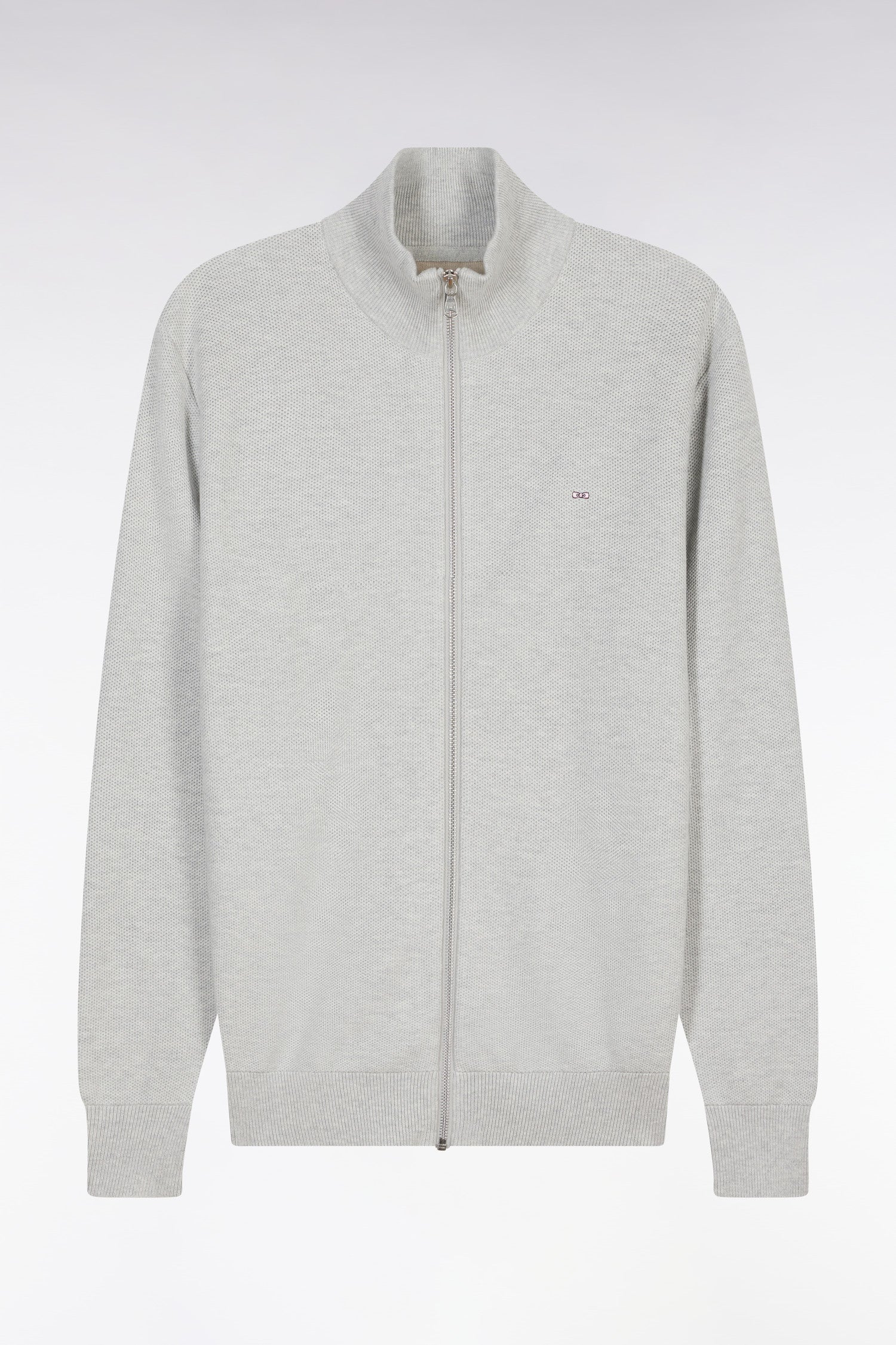 Cardigan zippé en coton nid d'abeille gris coupe droite