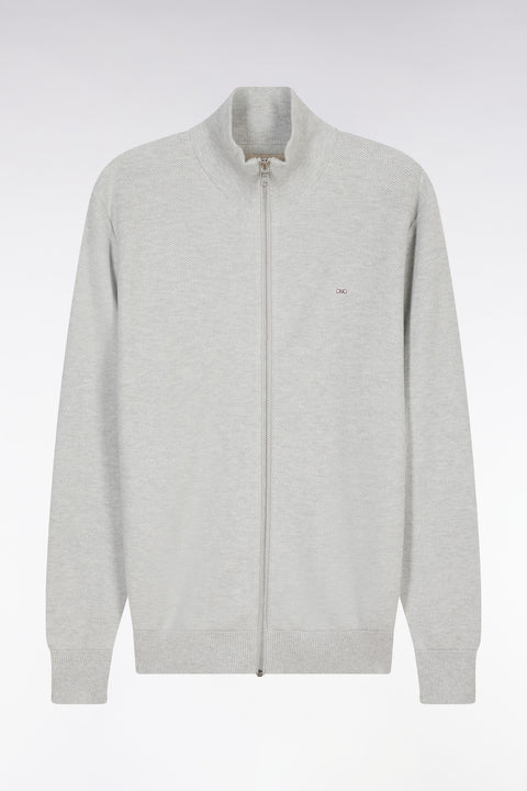 Cardigan zippé en coton nid d'abeille gris coupe droite - Image 2