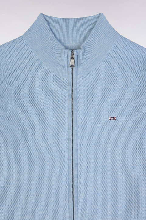Zip-up straight sky blue cotton cardigan - Image 2