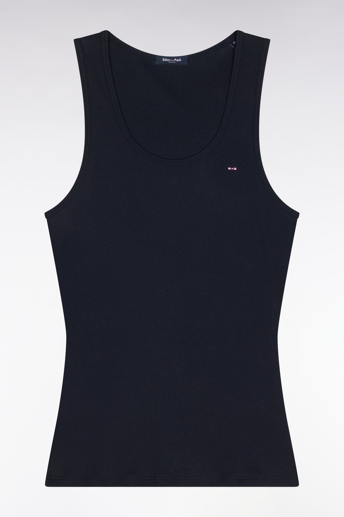 Navy ribbed Pima cotton tank top, slim fit
