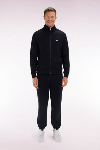 Black straight-cut cotton fleece jogging shorts