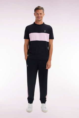 New Zealand relaxed-fit black and pink cotton fleece joggers