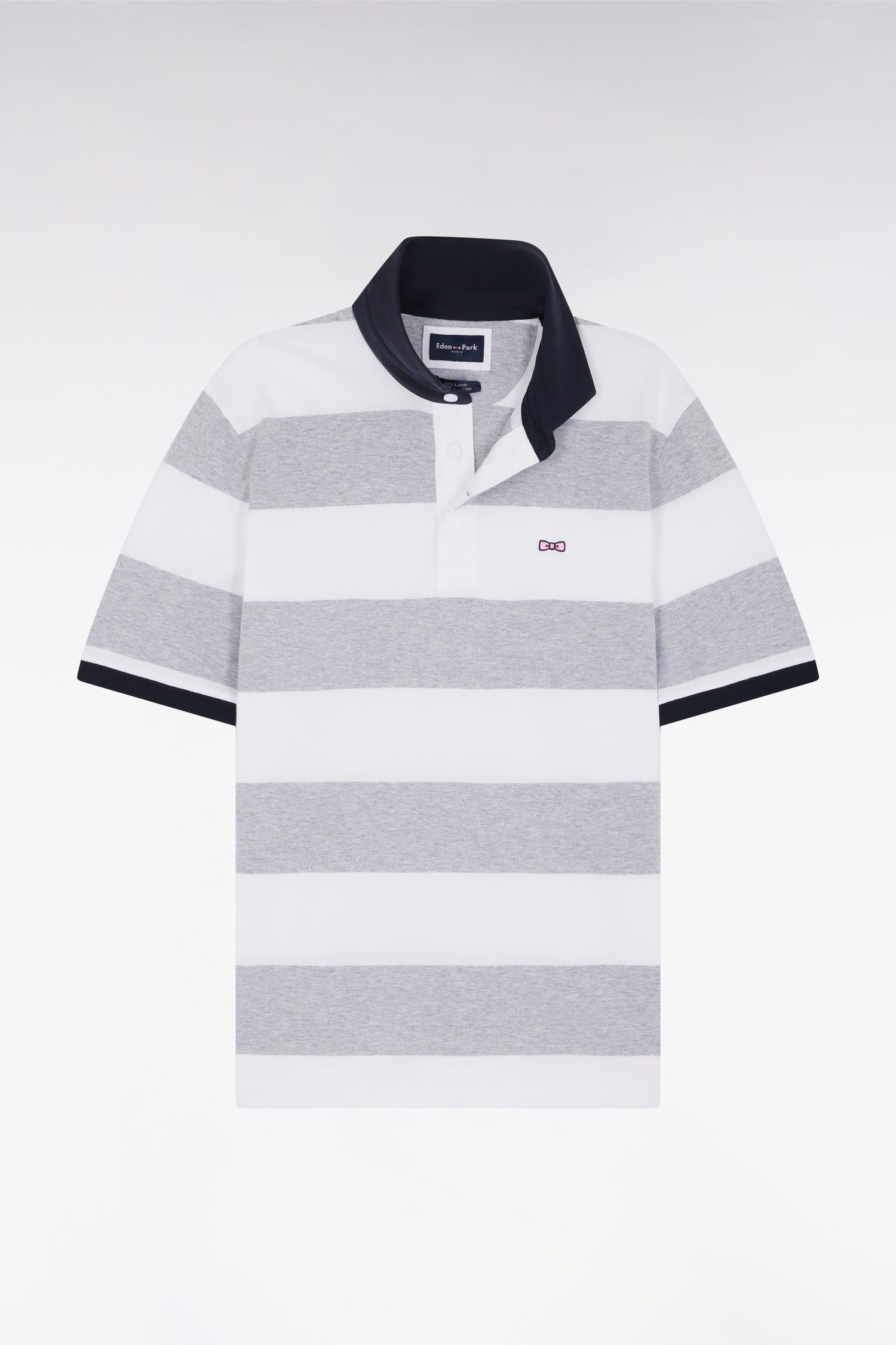 Maillot à manches courtes en coton Pima cerclé gris et blanc coupe droite