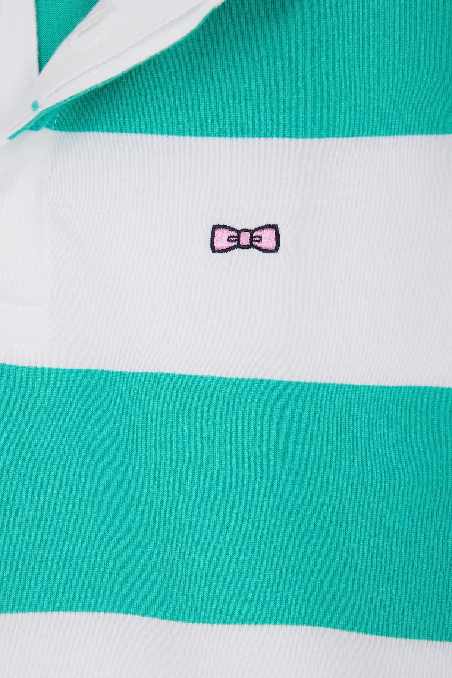 Maillot à manches courtes en coton Pima cerclé vert et blanc coupe droite