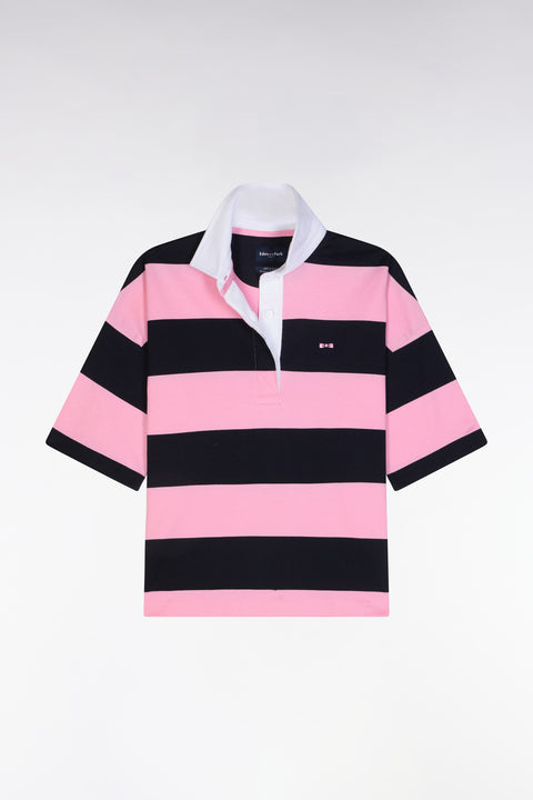 Maillot à manches courtes rayé bleu marine et rose coupe décontractée - Image 2