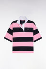Navy blue and pink striped short-sleeved casual jersey