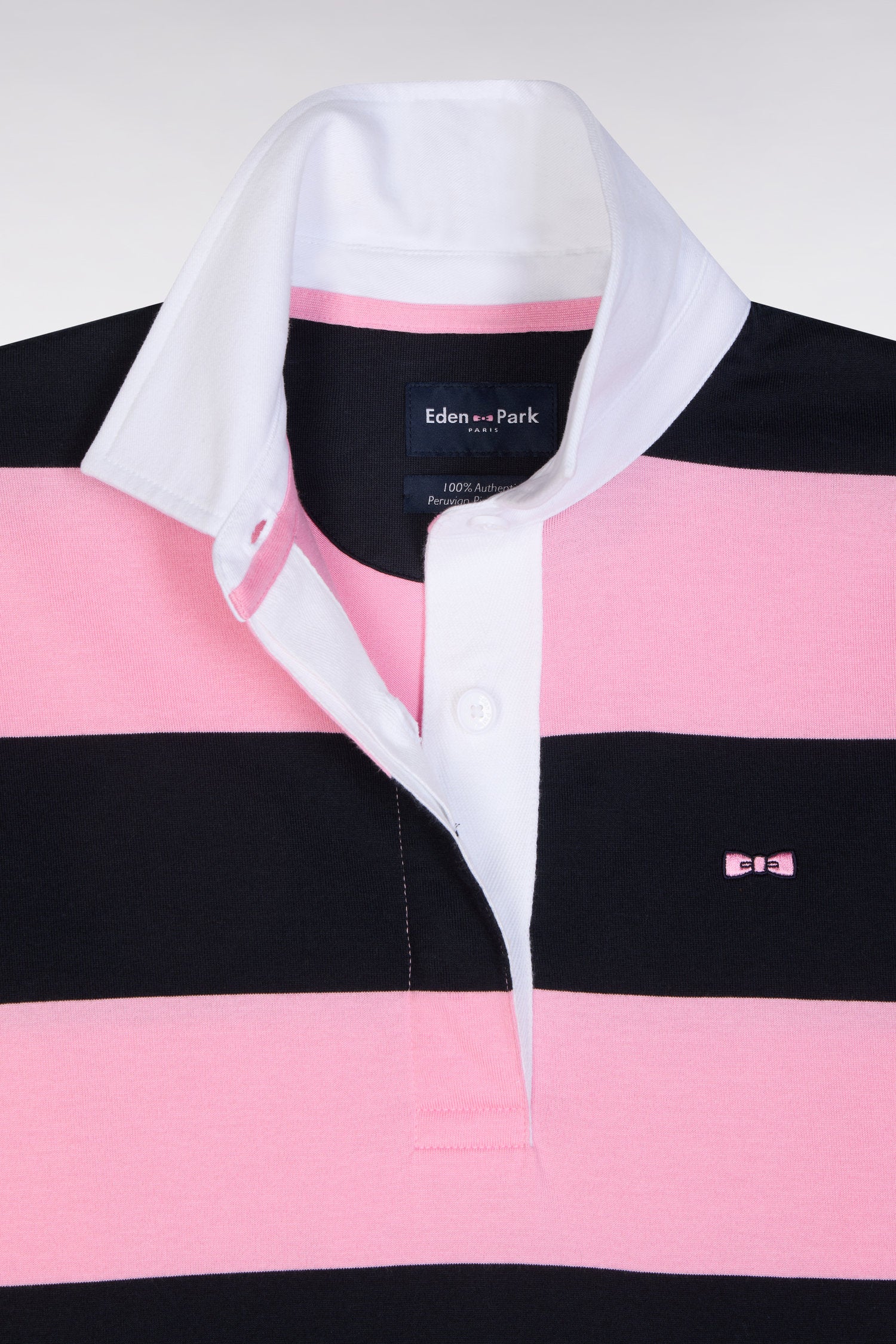 Maillot à manches courtes rayé bleu marine et rose coupe décontractée