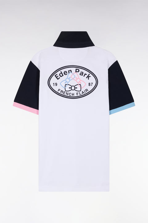 Short-sleeved rugby shirt in white cotton jersey with back embroidery - Image 2
