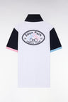 Short-sleeved rugby shirt in white cotton jersey with back embroidery