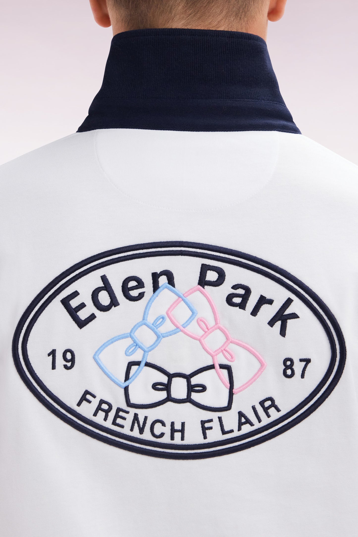 Short-sleeved rugby shirt in white cotton jersey with back embroidery
