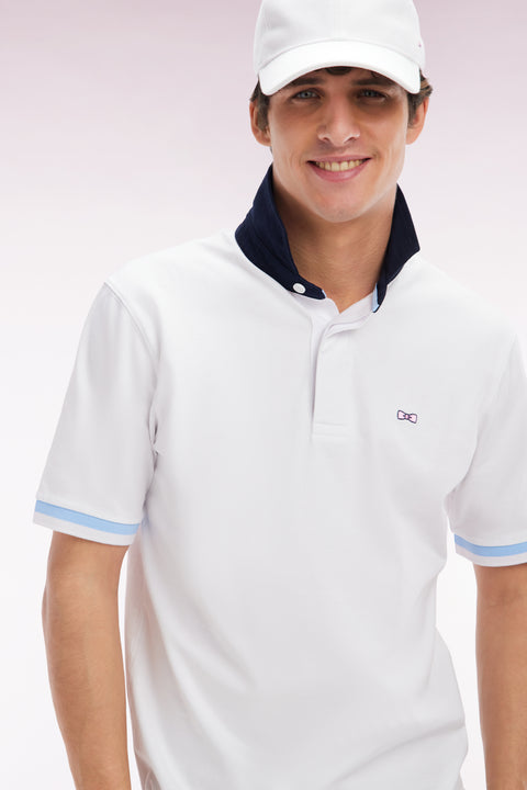 Straight-cut white cotton short-sleeved rugby shirt with Eden Park back embroidery - Image 3