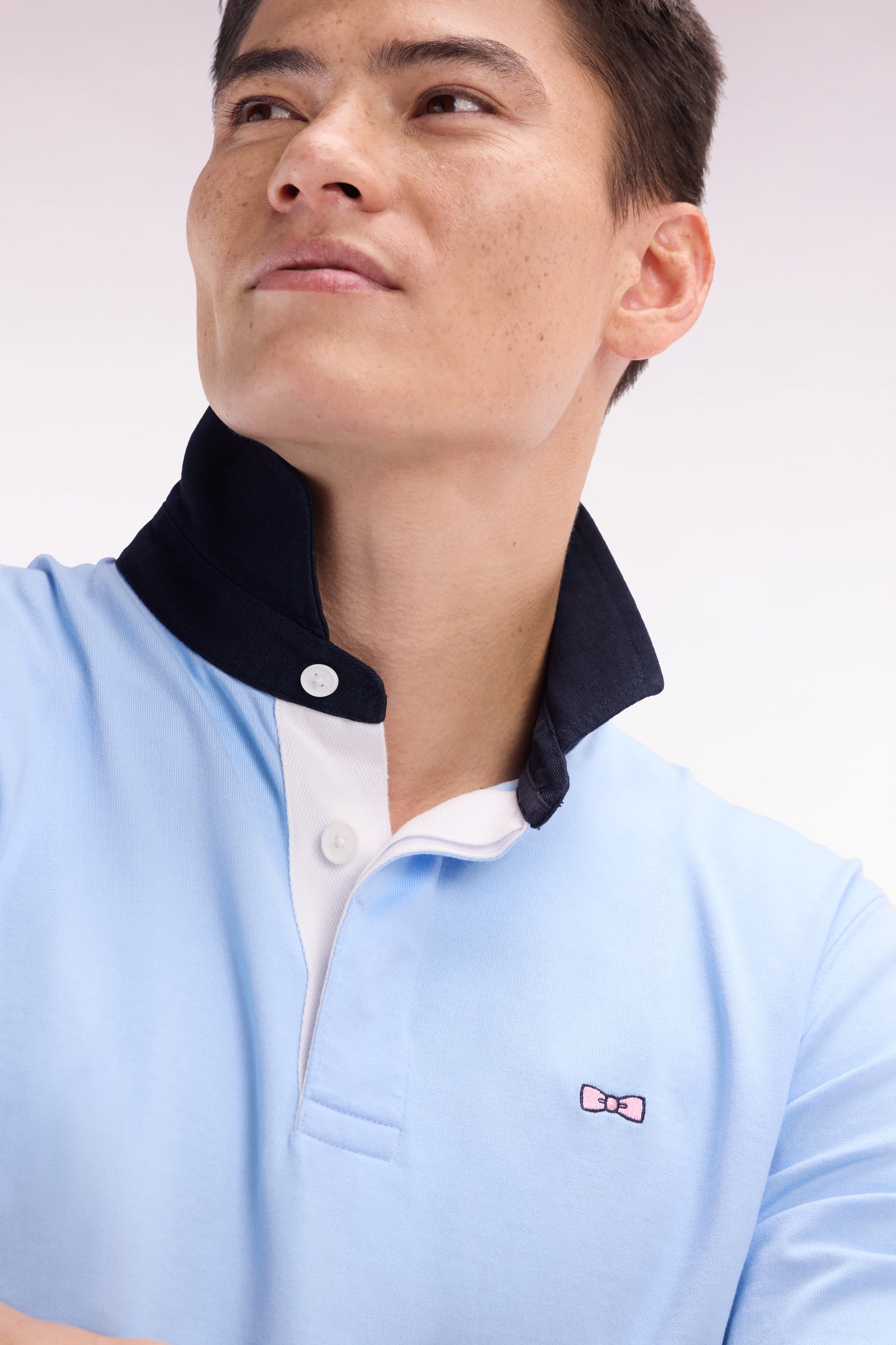 Straight-cut sky blue cotton short-sleeved rugby shirt with Eden Park back embroidery