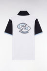 Straight-cut short-sleeved rugby shirt in navy and white cotton with back embroidery