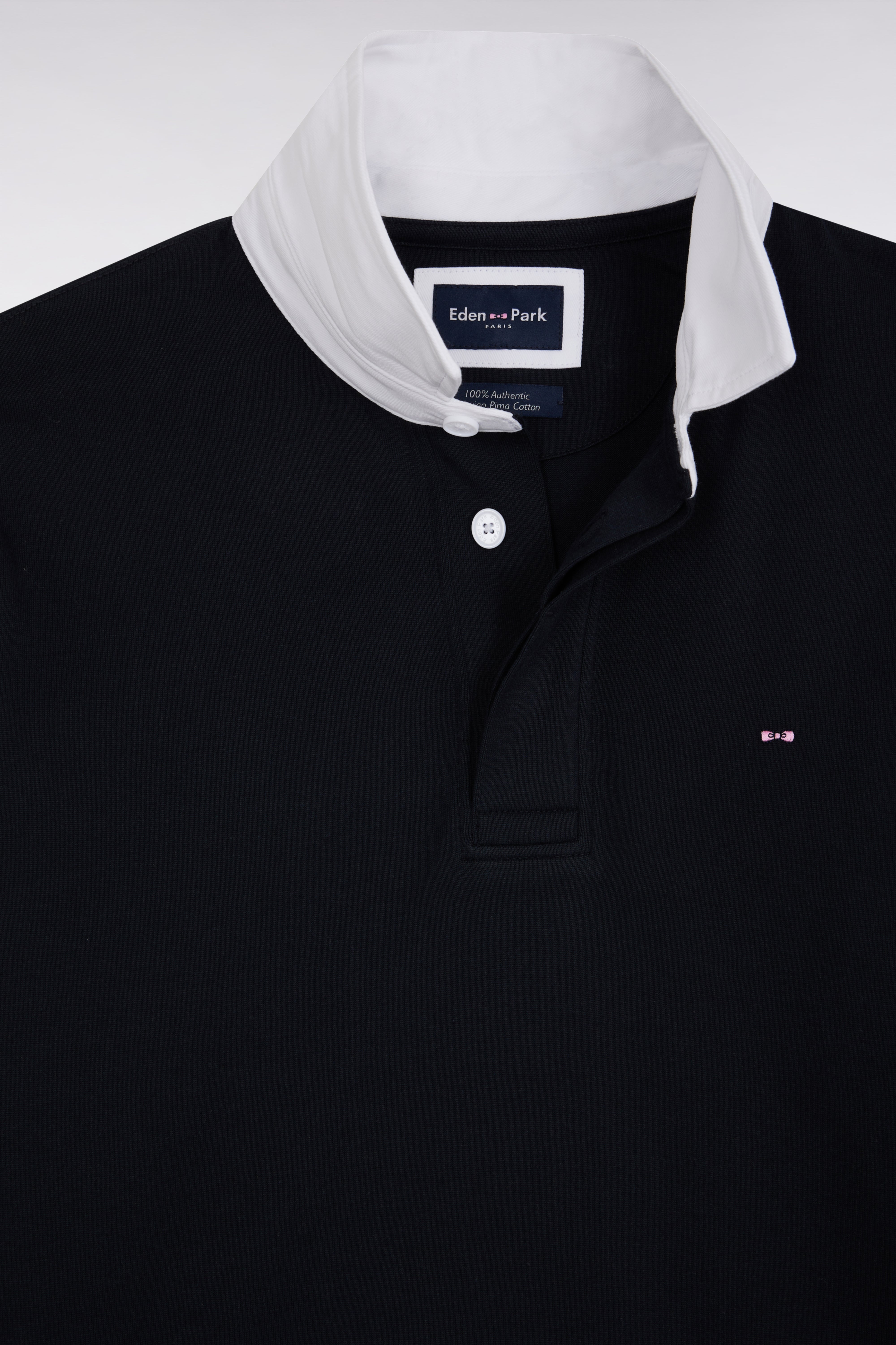 Maillot à manches longues en coton Pima marine coupe droite