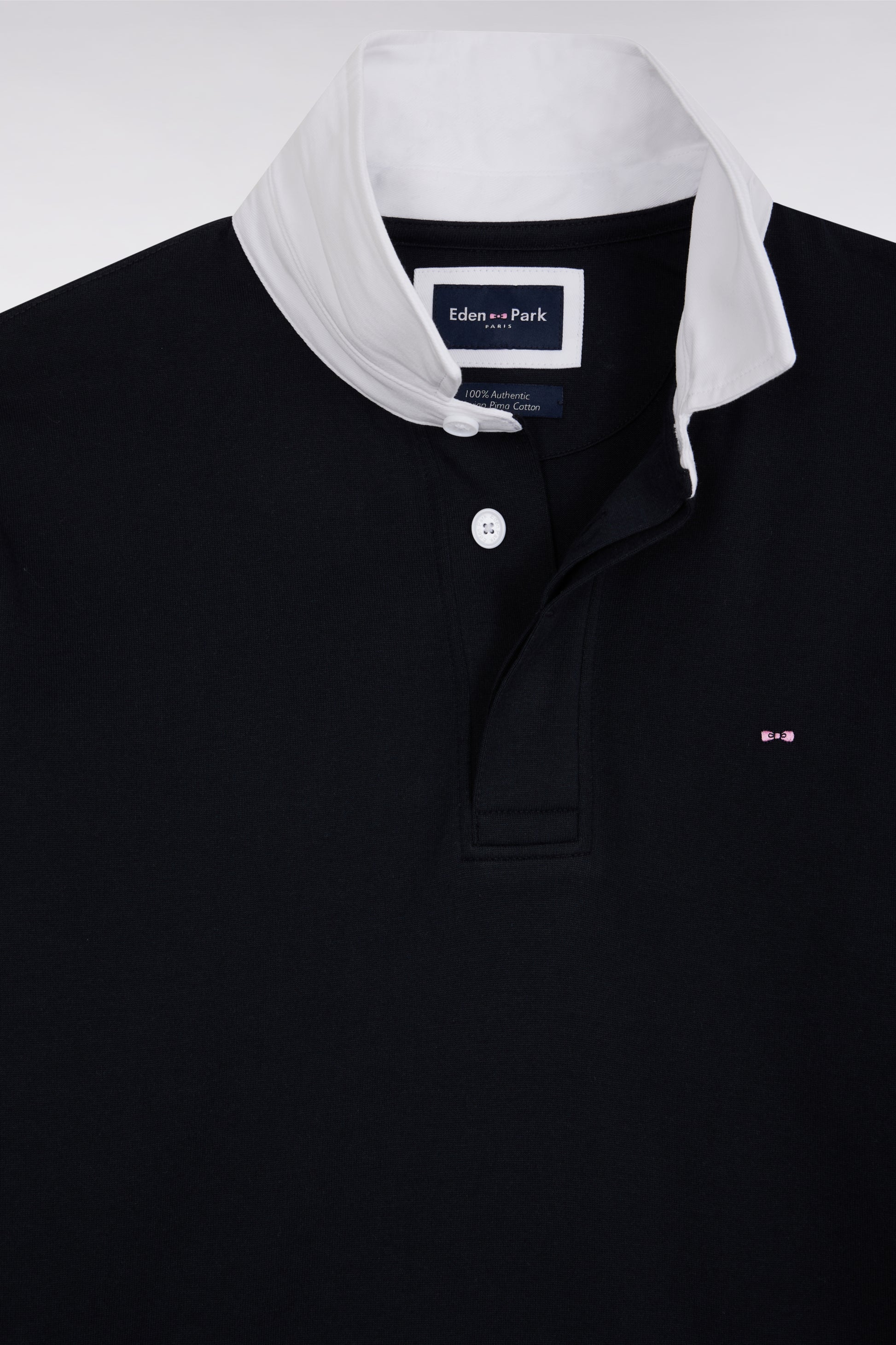 Maillot à manches longues en coton Pima marine coupe droite