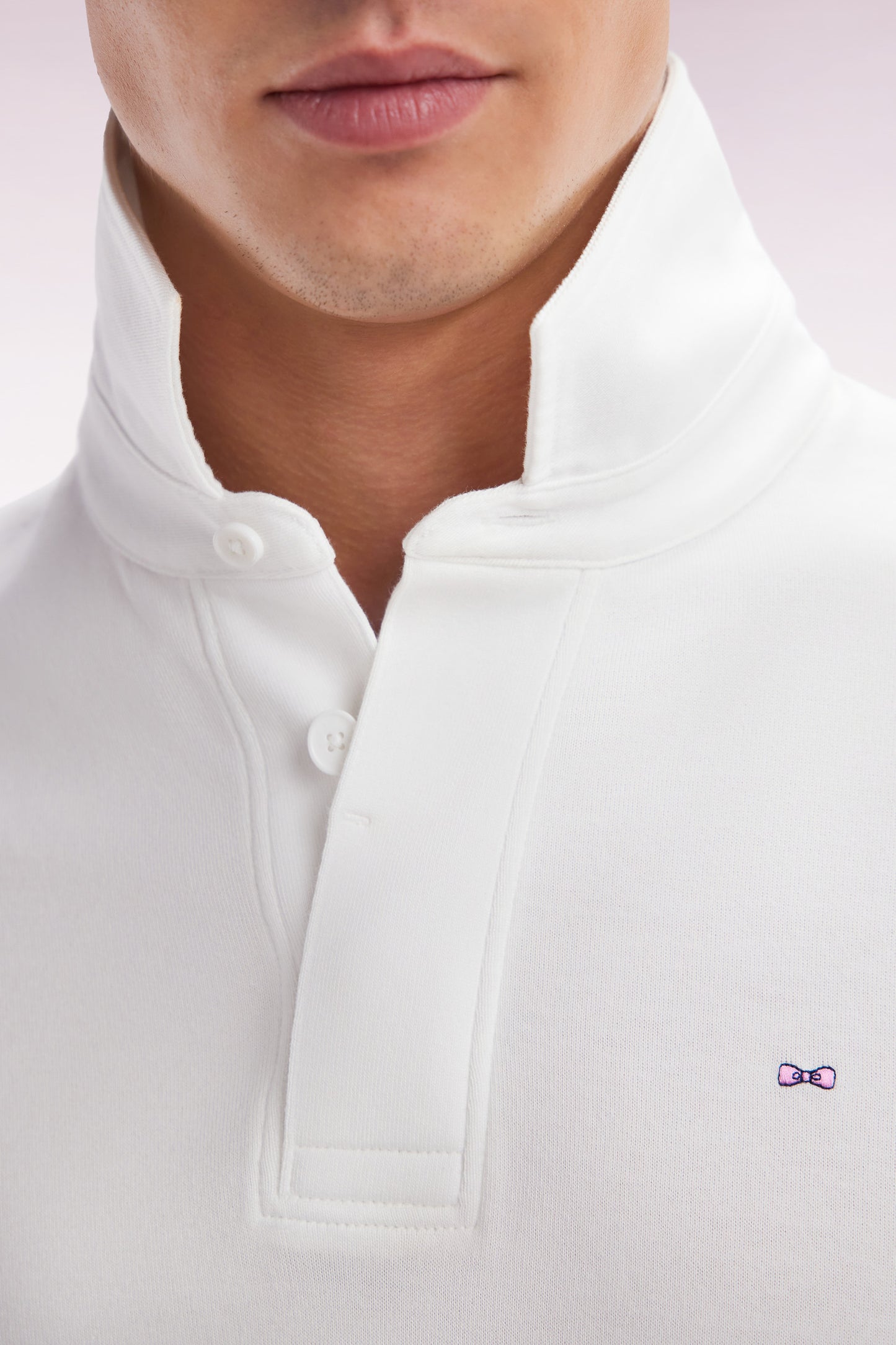 Straight-cut white Pima cotton long-sleeved rugby shirt