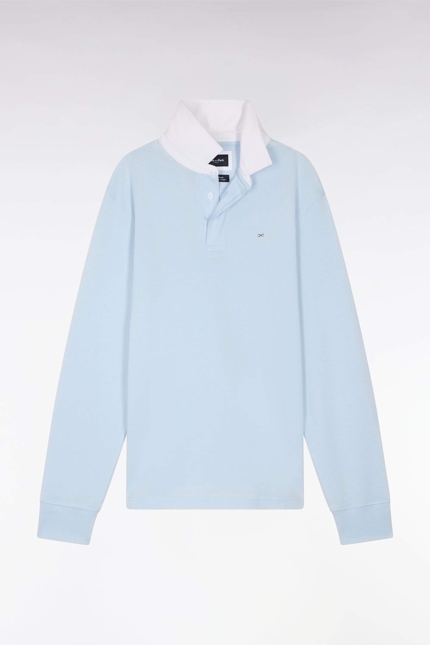 Straight-cut sky blue Pima cotton long-sleeved rugby shirt