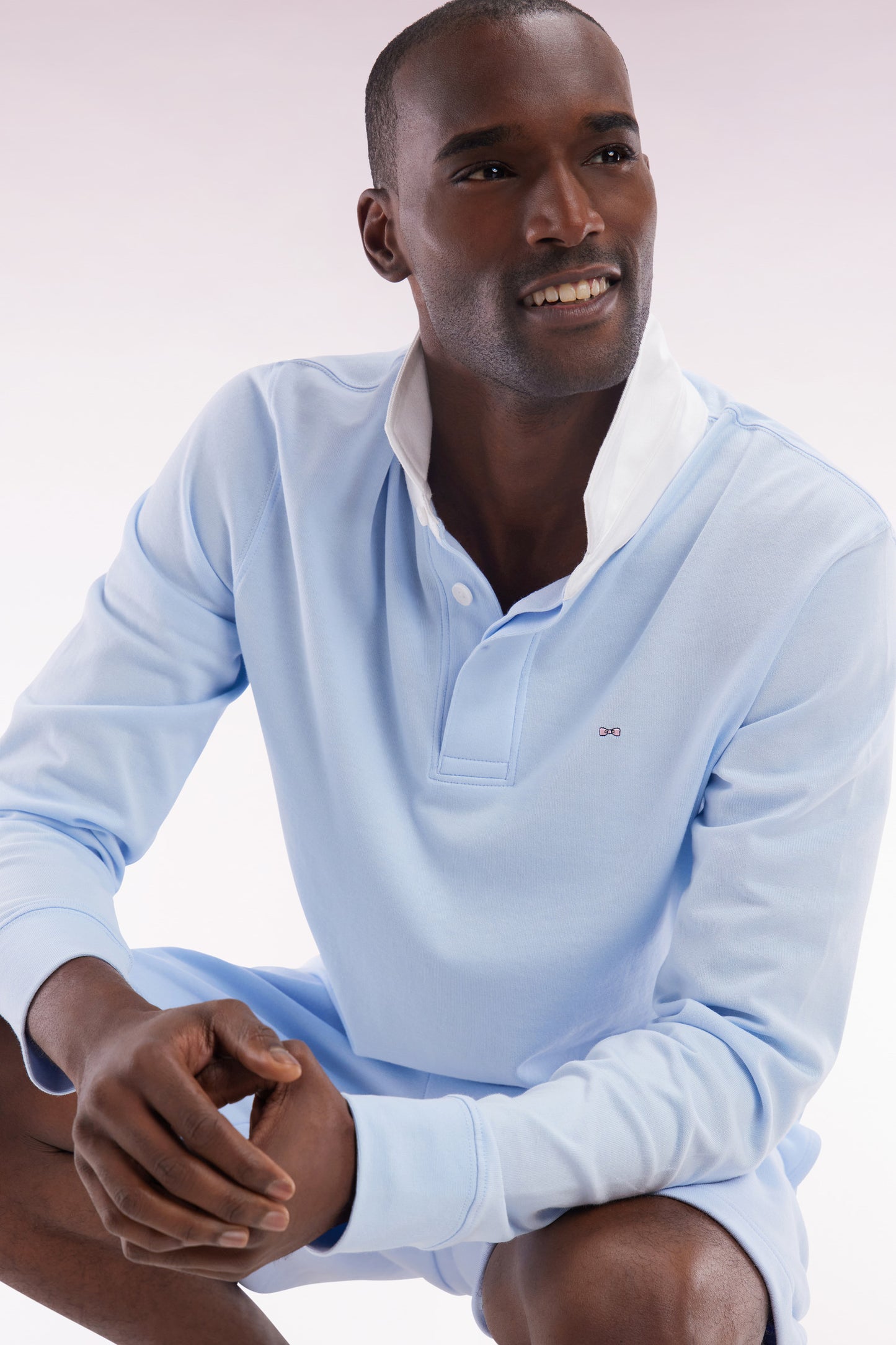 Straight-cut sky blue Pima cotton long-sleeved rugby shirt