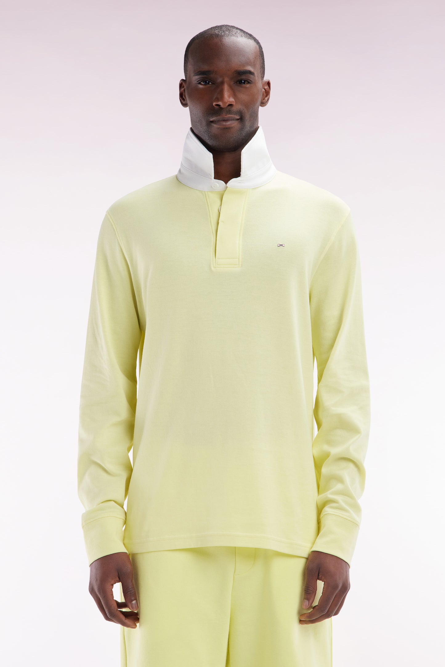 Straight-cut yellow Pima cotton long-sleeved rugby shirt