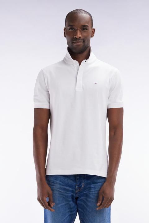 Slim-fit short-sleeved polo shirt in white stretch cotton piqué - Image 1