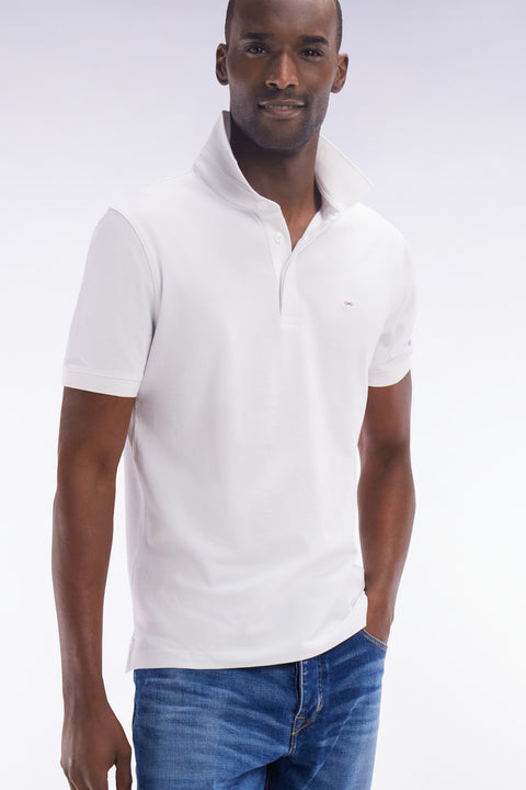 Slim-fit short-sleeved polo shirt in white stretch cotton piqué - Image 3