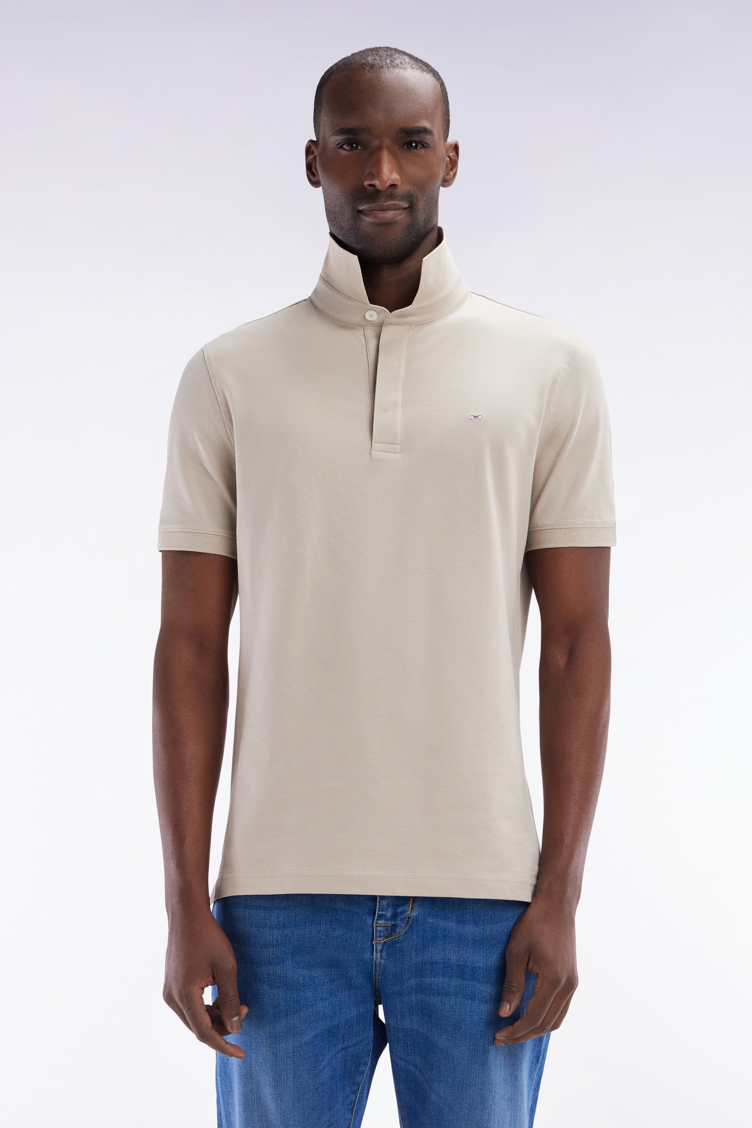 Polo à manches courtes en coton stretch beige coupe ajustée