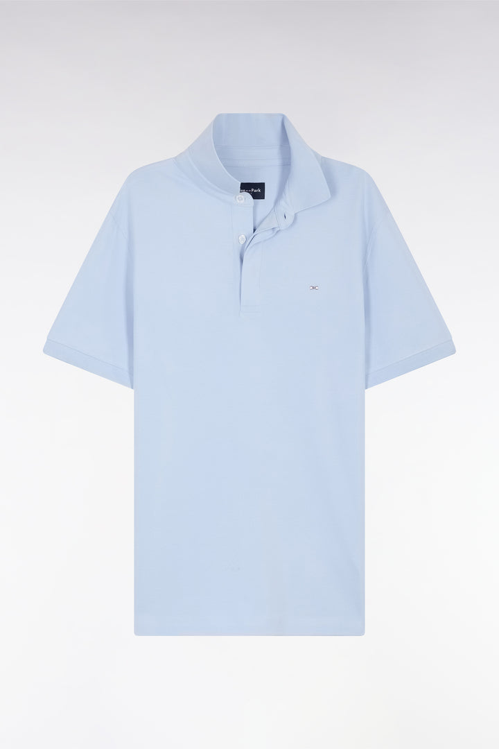 Polo à manches courtes en piqué coton stretch bleu clair coupe ajustée