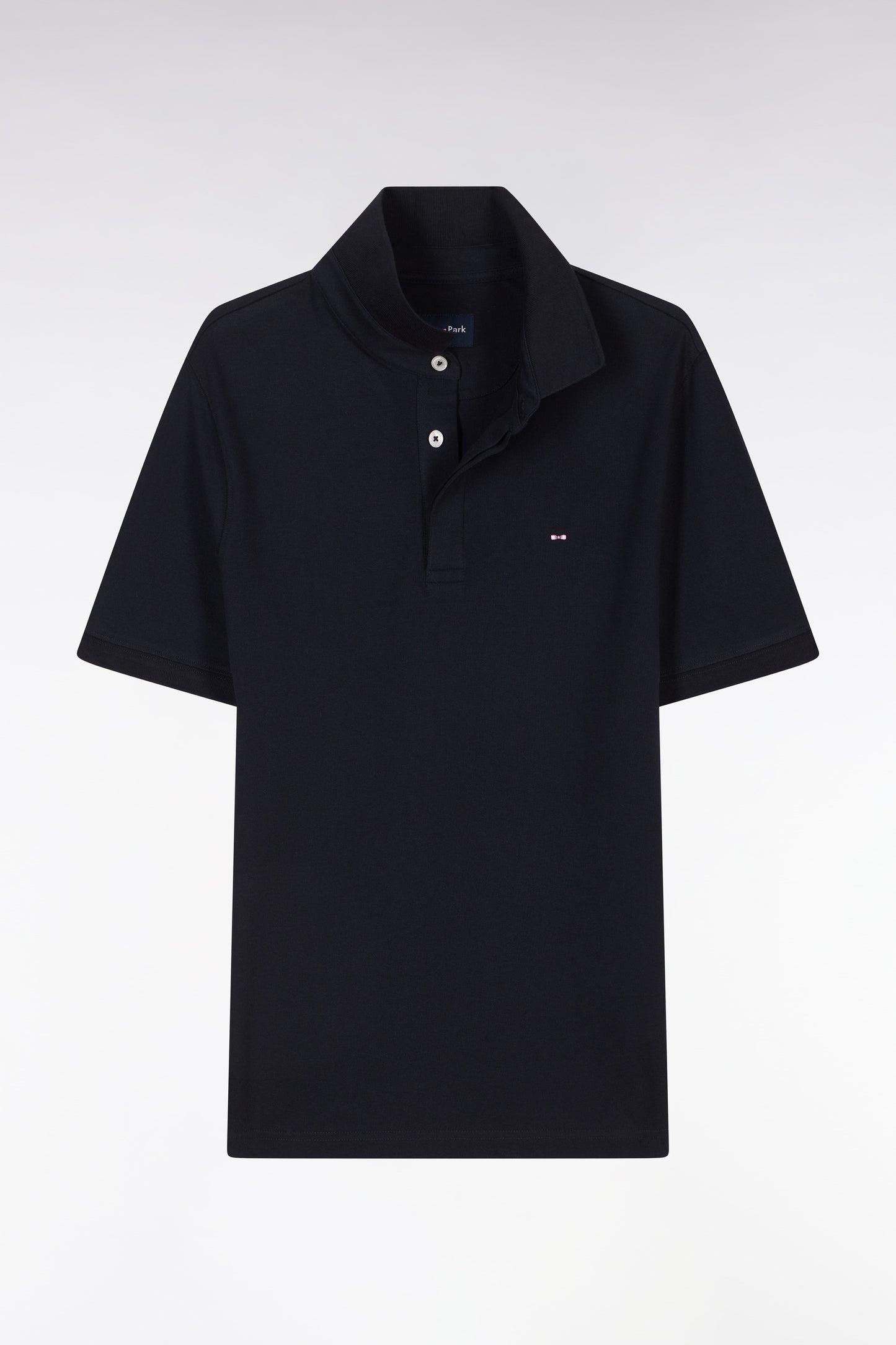 Slim-fit short-sleeved polo shirt in navy stretch cotton piqué