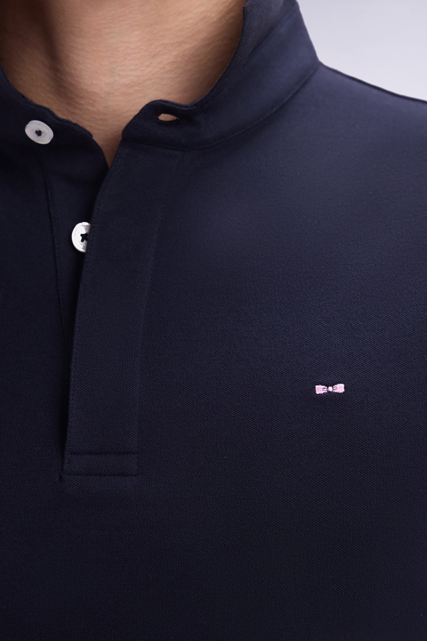 Slim-fit short-sleeved polo shirt in navy stretch cotton piqué