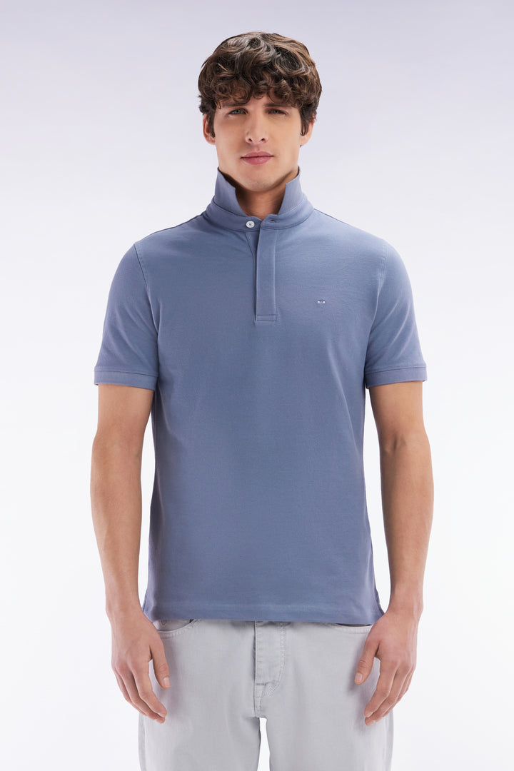 Polo à manches courtes en coton stretch bleu gris coupe ajustée