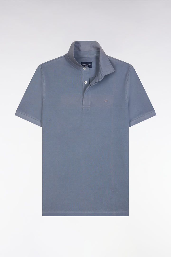 Polo à manches courtes en coton stretch bleu gris coupe ajustée