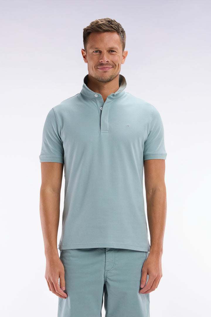 Polo à manches courtes en coton stretch gris moyen coupe ajustée