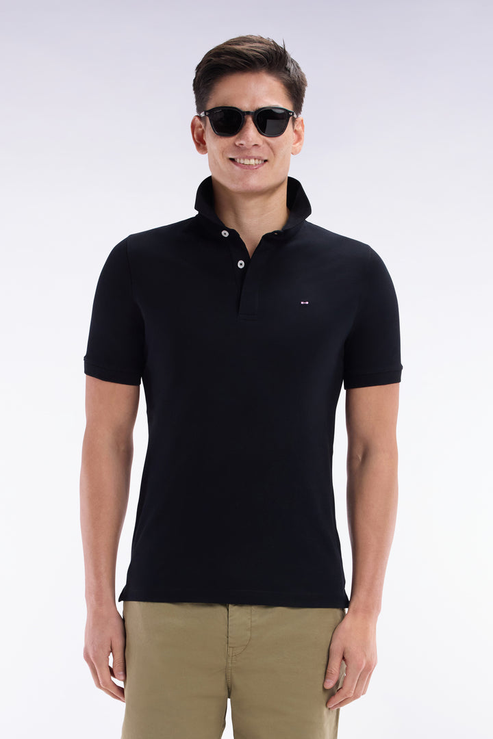 Polo à manches courtes en coton stretch noir coupe ajustée