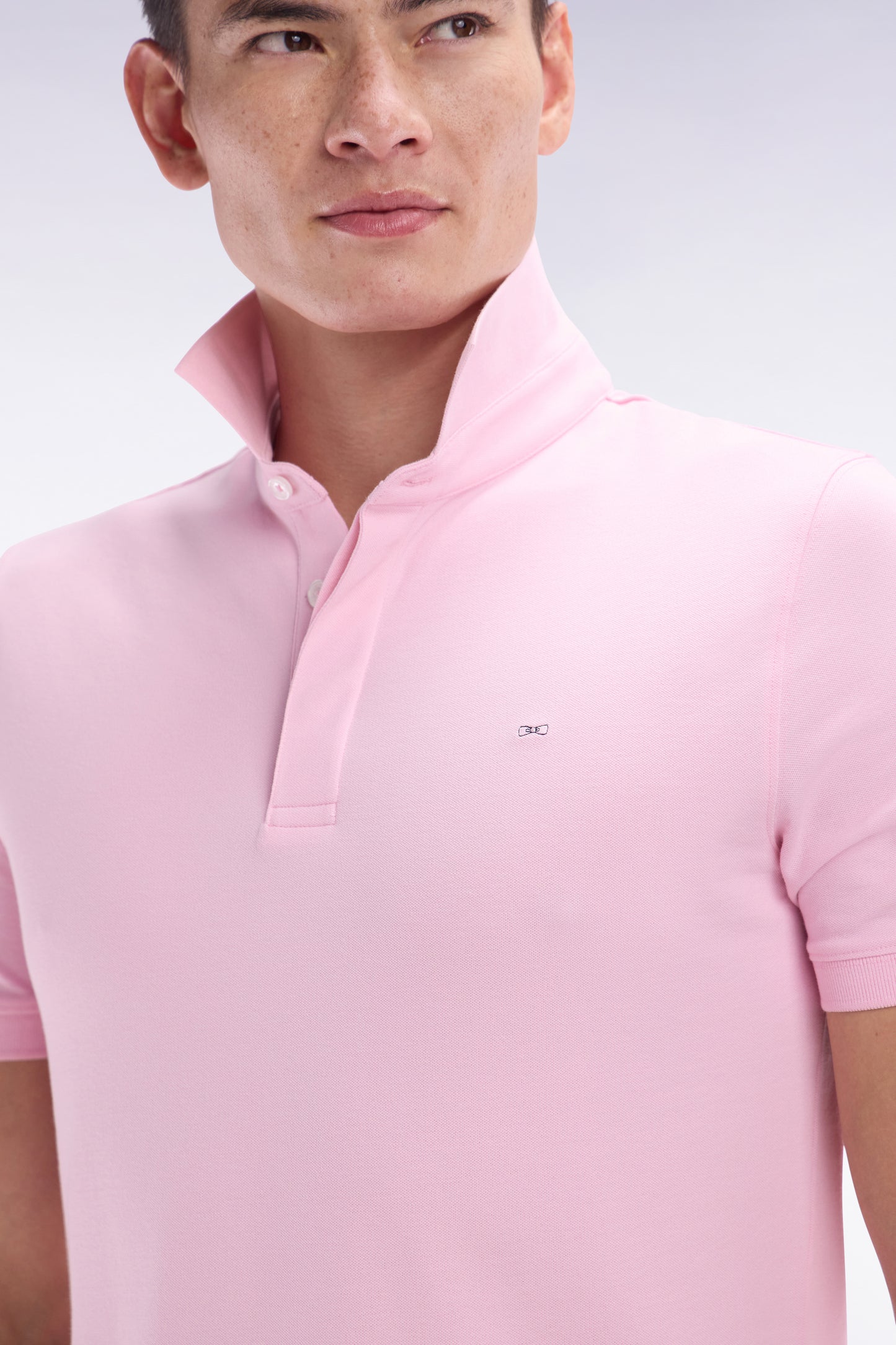 Slim-fit short-sleeved polo shirt in pink stretch cotton piqué