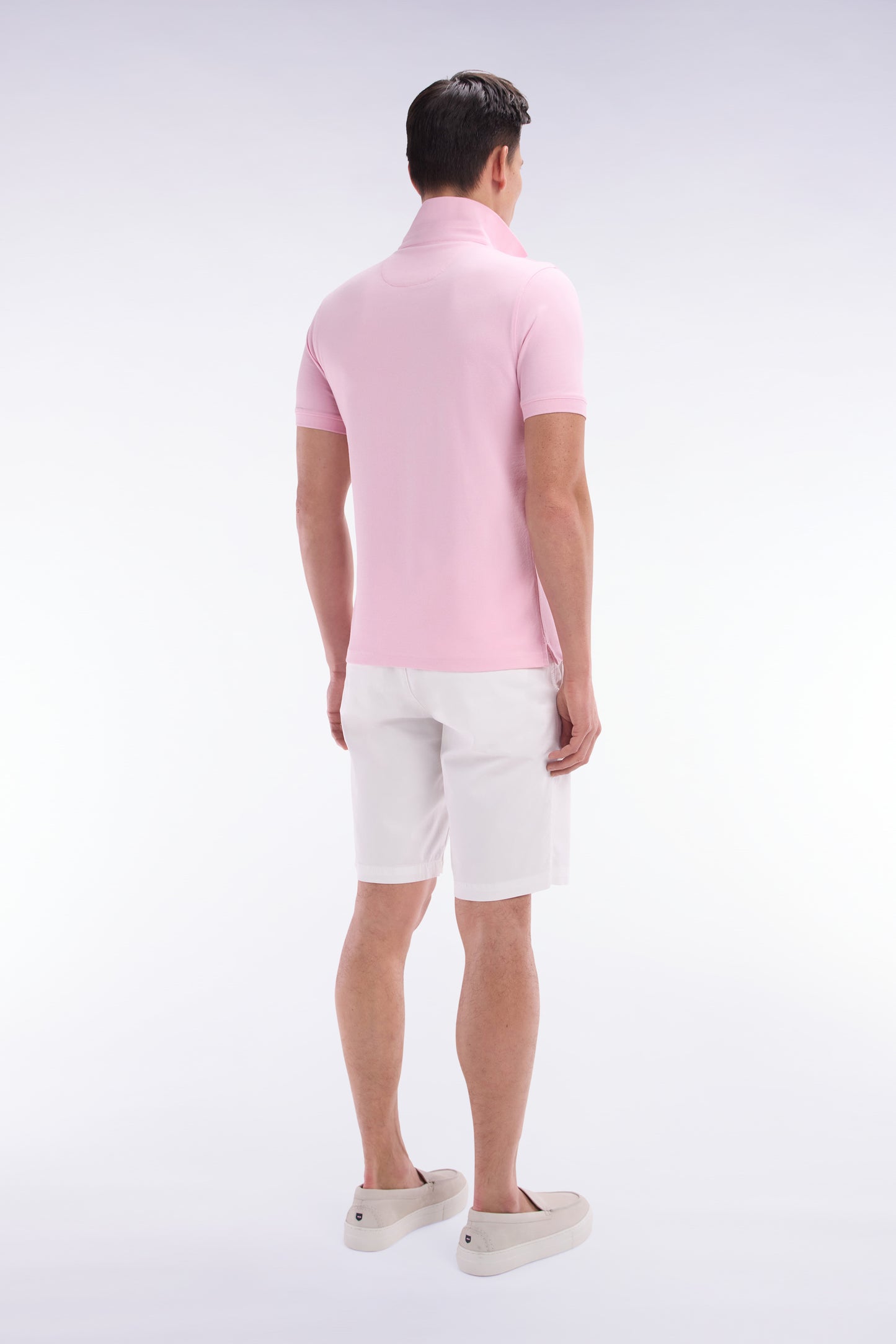 Slim-fit short-sleeved polo shirt in pink stretch cotton piqué