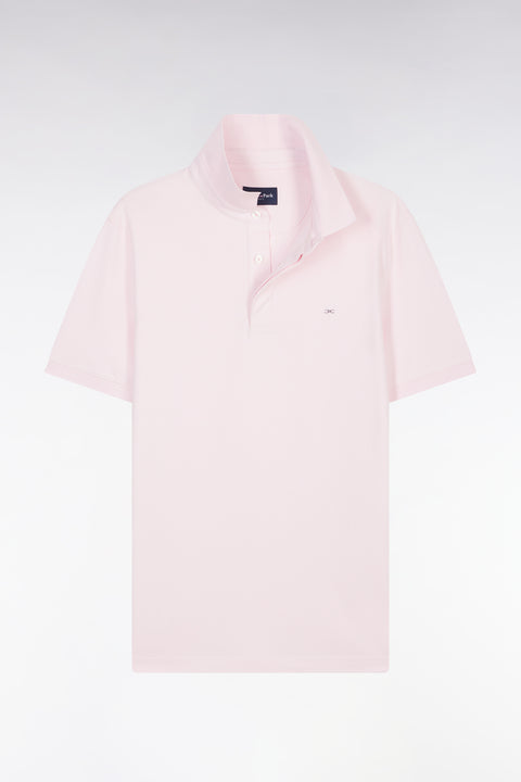 Slim-fit short-sleeved polo shirt in light pink stretch cotton piqué - Image 2